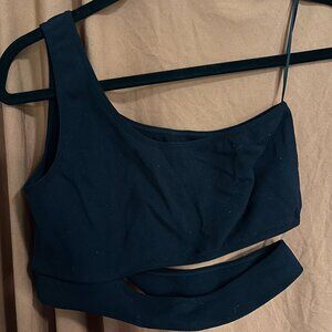 Garage Ribbed Asymmetrical Cut-Out Crop Top
